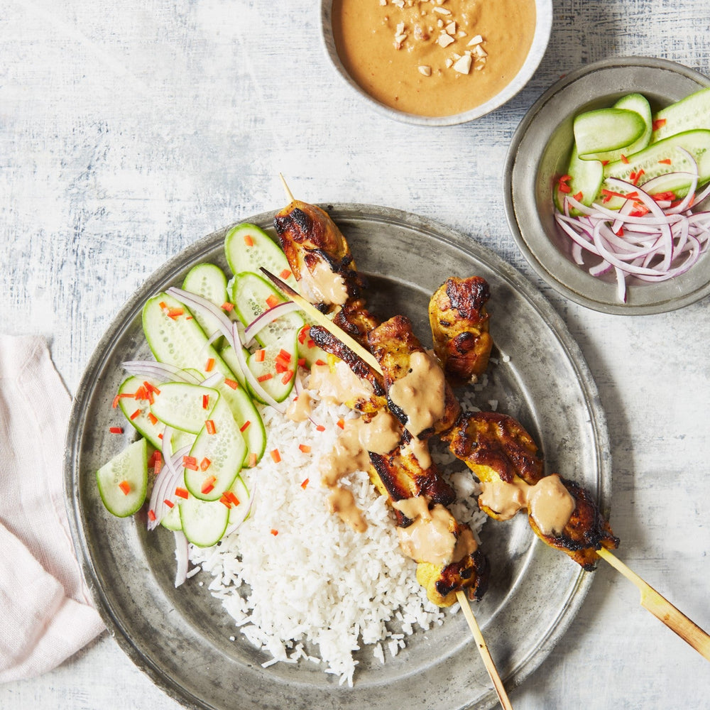 Chicken Satay Skewers with Coconut Rice