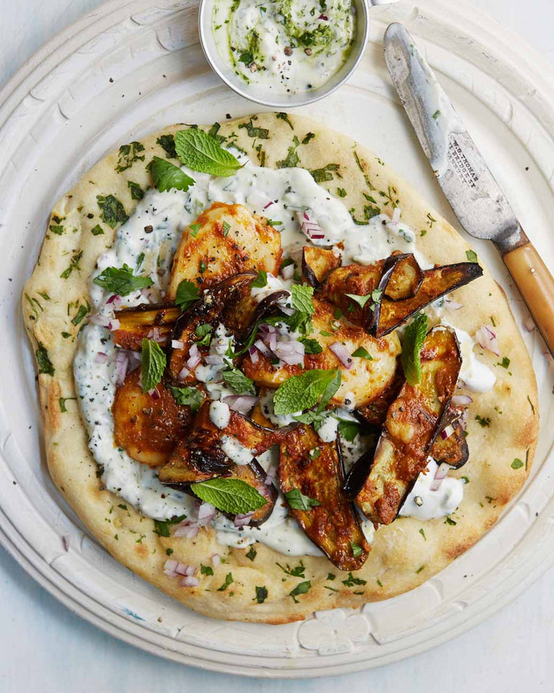
                  
                  Grilled Halloumi and Aubergine Wraps with Herbed Yoghurt
                  
                  