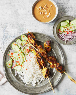 
                  
                  Chicken Satay Skewers with Coconut Rice
                  
                  