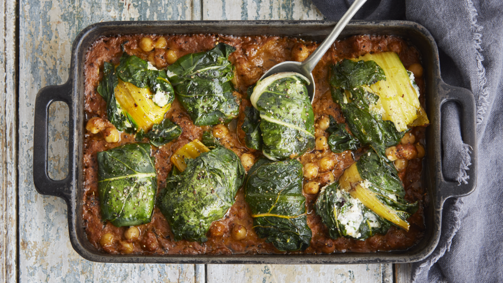 Baked Ricotta-Stuffed Chard in a Spiced Chickpea Curry - The Spice Tailor UK