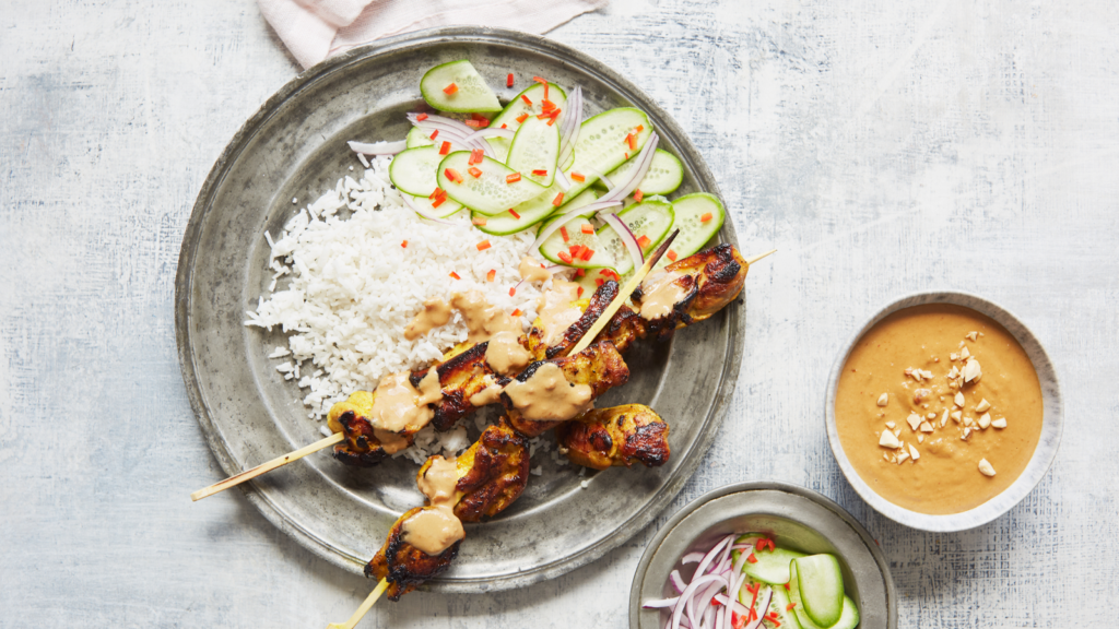 Chicken Satay Skewers with Coconut Rice  - The Spice Tailor UK